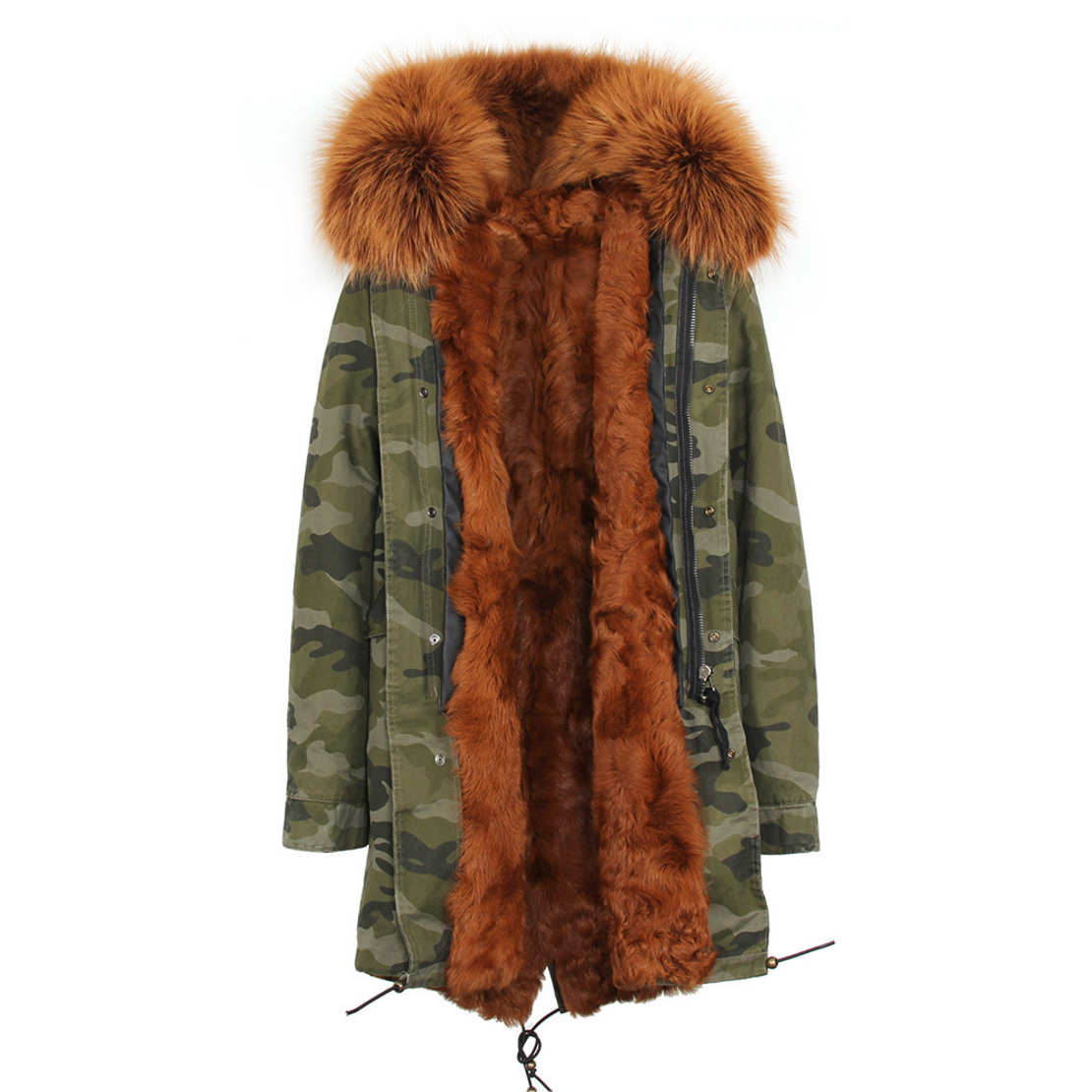 Raccoon Fur Trimmed Hooded Parka with Detachable Lamb Fur Liner 132-18
